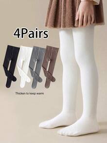 1pc Kids Thermal Lined Leggings, Solid Color, Warm, Able To Wear As Outer, Autumn/Winter - White - View 14