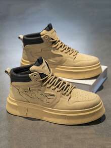 秋冬新款靴子高帮工作靴英伦风格男士四季保暖内衬防绒靴，加大码皮靴 - 四季休闲工作靴，隐形鞋跟，2000 年代风格