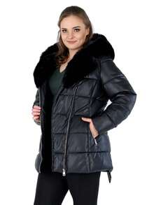 Women's Plus Size Puffer Jacket Quilted Lightweight Padding Hood Packable Coat - Black - View 4