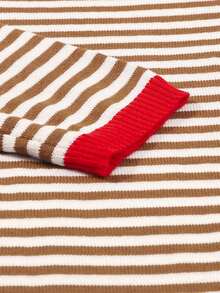 Acelitt Winter Halloween Color Blocking Striped Loose Off Shoulder Casual Round Neck Long Sleeved Sweater