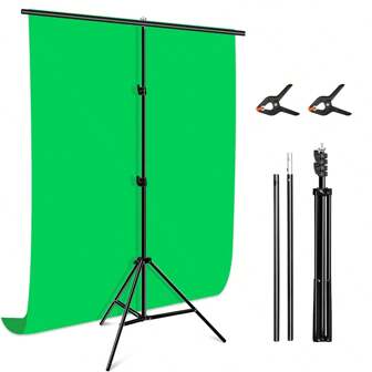 AXNEN Photography Backdrop Stand 200cmx100cm(WxH) Photo Studio Adjustable Background Stand Support Kit Optional Green Curtain, 1 Tripod, 2 Crossbars, 2 Clamps For Perfect For Photo And Video Studios And Party Decorations, Events Decoration, Wedding