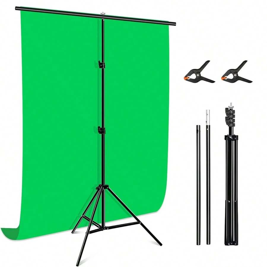 AXNEN Photography Backdrop Stand 200cmx100cm(WxH) Photo Studio Adjustable Background Stand Support Kit Optional Green Curtain, 1 Tripod, 2 Crossbars, 2 Clamps For Perfect For Photo And Video Studios And Party Decorations, Events Decoration, Wedding - Multicolor - View 1