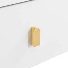 Couchtisch, Holz, Wohnzimmertisch mit zwei Schubladen, für modernes Wohnzimmer, goldene Griffe und Beine, gebogene Ecken, Gold