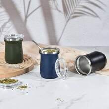 Yerba Mate Cup 5 Oz, Yerba Mate Gourd And Bombilla Straw Set, Stainless Steel Double Wall Vacuum Insulated Tea Cup Dark Blue