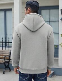 Men Cotton Fleece Hooded Sweatshirt Casual Long Sleeve Hoodies Pullover Fashion Drawstring Hoodie With Kanga Pocket - 淺灰色 - 查看 5