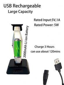 Kemei New Electric Hair Clipper Metal Body Professional Hair Trimmer For Men Barber Use 9000RPM High Speed Clipper With Charging Base Salon 0mm Zero Gapped Carving Clipper Sculpting Hair Trimmer T-Blade Beard Trimming Gift For Men Birthday - Silver - View 5