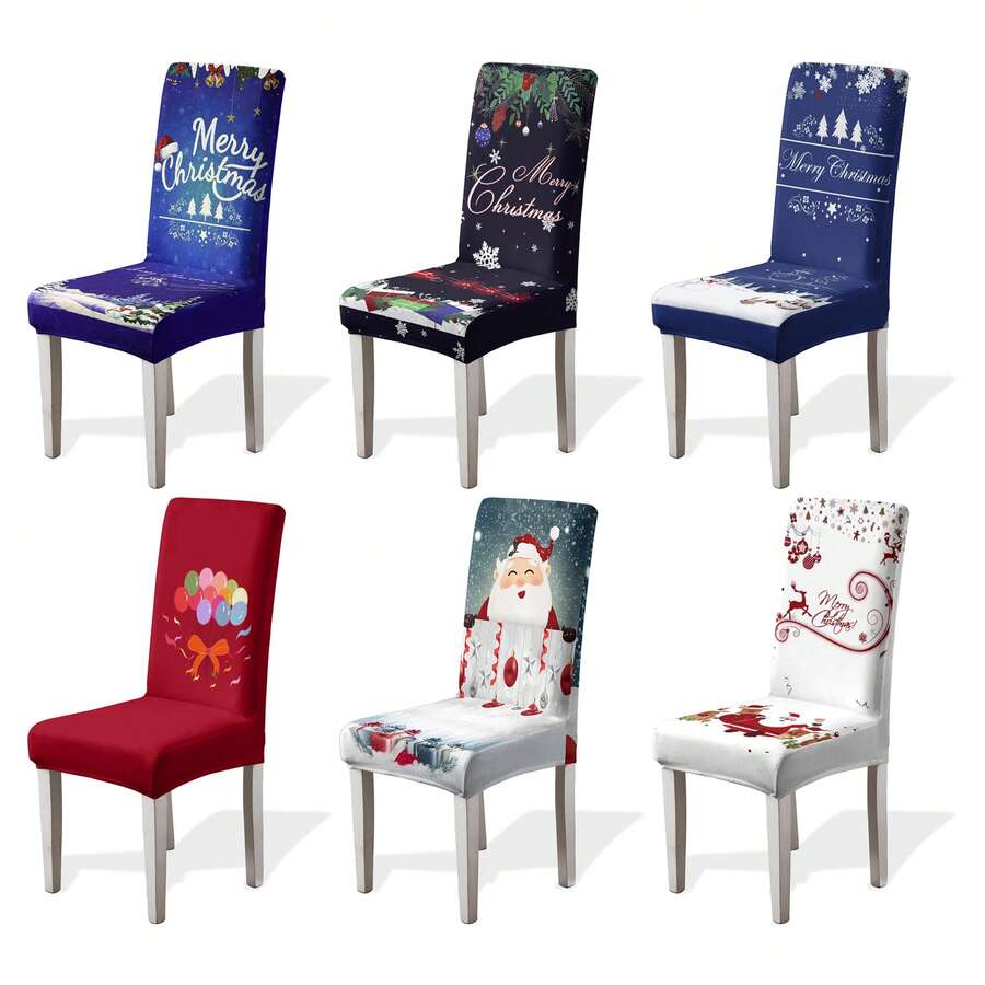 1/4/6/100pcs Christmas Print Stretch Dining Chair Covers, Cartoon Holiday Decor Dust-Proof Full Chair Slipcovers
