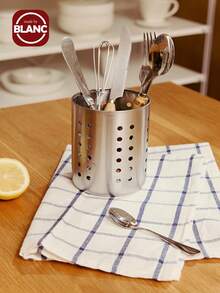 1pc Stainless Steel Tableware Rack, Minimalist Hollow Out Tableware Organizer Rack For Kitchen - Silver - View 1