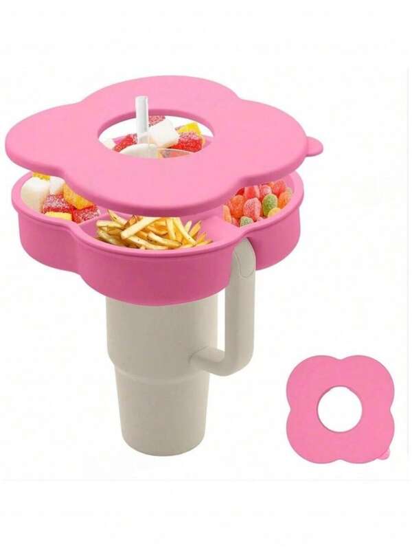 1 Stück blumenförmige Snackschale mit Deckel, geeignet für 30oz/40oz Wasserflasche mit Griff, wiederverwendbare Snackschale, Zubehör, Wasserglas Zubehör. Party, Picknick Gadget, Geburtstagsgeschenk!