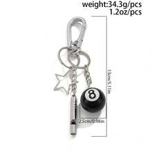 1pc Vintage Asymmetrical Dice Billiard Black 8 Ball Keychain, Personalized Design Phone Charm, Bag Pendant