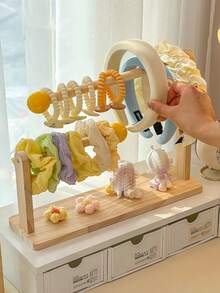 1 pieza Organizador de joyas de dopamina, soporte de madera para accesorios para el cabello, expositor de joyas plegable y multifuncional para scrunchies, pasadores para el cabello, diademas para mujeres, organizador de almacenamiento, esencial de viaje, decoración de otoño, Halloween