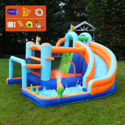 SUN YEE 9-IN-1 Inflatable Water Park Jumping Castle Soccer Goalpost Blower