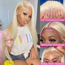 13x4 HD Transparent 613 Blonde Colored 28 30 34 Inch Lace Front Human Blended Hair Wigs For Women Straight Lace Frontal Wigs Brazilian Virgin Hair Pre-Plucked With Baby Hair Natural Hairline Soft And Natural Look Halloween Wigs For Daily Wear