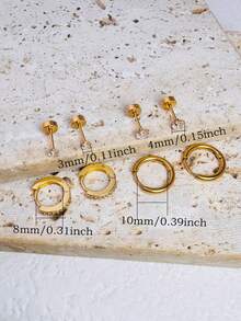 4对锆石耳环套装，14K镀金精致扁平耳钉，适合耳垂、耳骨、耳廓穿孔，男女皆宜 - Gold-2# - 查看 2
