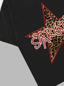 Men's Leopard Star STARGIRL Graphic Design Round Crew Neck Casual Summer Pure Cotton 220g Classic-Fit Black T-Shirt - màu đen - Xem 3