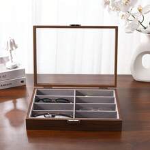 1pc 8-Slot Eyewear Organizer Case - Luxury Fashion Glasses Storage Box With Clear Viewing Window, Soft Cushioned Compartments And Individual Padded Slots For Sunglasses, Reading And Prescription Glasses, Heavy-Duty Wood Construction, Scratch & Dust Proof Display Case With Secure Closure, Elegant Classic Design For Home, Office, Dorm Or Boutique, Ideal Gift For Holiday, Back-To-School, Halloween, Thanksgiving, Cyber Monday, Christmas And Seasonal Gifting, Perfect For Fashion Glass Collectors, Organized Vanity, Desk Or Travel Storage, Streamlined Home Organization Solution, Premium High-Quality Craftsmanship, Timeless Decorative Display And Practical Protection