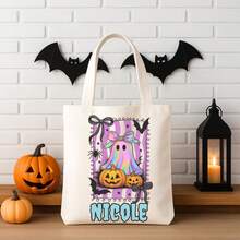 1PC Custom Name Halloween Trick Or Treat Bag, Halloween Candy Sack, Personalized Halloween Bag W/Name, Halloween Canvas Tote For Boy/Girl/Women/Teacher/Nurse - 樣式-4 - 查看 2
