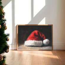 1pc, Canvas Wall Art, Christmas Frame Wall Decoration, Vintage Classic Santa Hat Art, Rustic Christmas Decor, Winter Retro Poster, Santa Claus Oil Painting, Winter Decor Poster, Minimalist Wall Decor, Modern Art, Contemporary Home Decor