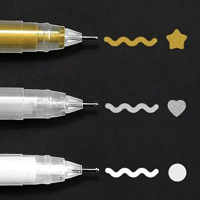 3pcs White, Gold, Silver Neutral Fine Tip Fluorescent Pens, Large Capacity, Disposable, For Art Drawing, Design, Illustration, Artist Supplies, Back To School Season