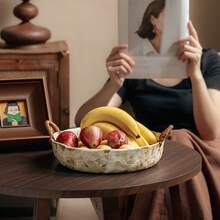 1pc 8"/10" Vintage Handmade Coarse Pottery Rope Handle Bowl, Retro Deep Plate, Housewarming Bowl, Fruit Bowl