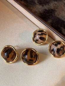 Vintage Elegant Leopard Print Round Stud Earrings For Women, Luxury Boutique Earrings, New Jewelry