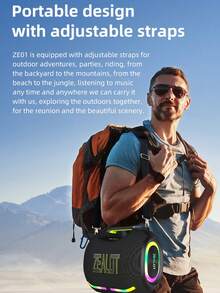 ZEALOT ZE01 120W Wireless Speaker, Outdoor Portable, Bluetooth Speaker 24000mAh Long Battery, With RGB Color Lights, Up To 8 Hours Of Playback Time, Supports Mobile Phones/Tablets/TVs. Compatible With SD Card/USB/AUX, Serial Pairing Function, Suitable For/Car/Outdoor/Camping/Beach/Party - Black - View 12