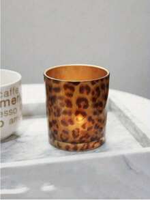 1pc Leopard Print Cup-Shaped Glass Candle Holder, Golden Owl Black Glass Candle Holder, Romantic Bar Decoration And DIY Aromatherapy Empty Cup, Suitable For Bathroom And Bedroom Decoration, Gifts, Suitable For All Romantic Atmosphere Places, Halloween, Christmas, Thanksgiving, Horror, Autumn, Holidays, Winter, Festivals, Gifts, Birthdays, Graduation, Home Decoration, Table Decoration, Birthday Gifts, Party Props - Multicolor - View 2