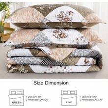 Floral Plaid Patchwork Quilt Set King Size, Reversible Brown Bedding Set Soft Microfiber Lightweight Bedspread Coverlet 3 Piece All - Season Use (104x90 Inches) - 紫色 - 查看 11