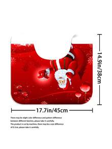 1/4pcs Christmas Red Christmas Theme Poster Full Of Holiday Santa Toilet U-Shaped Pad, Toilet Seat Pad, Bathroom Decoration, Bathroom Shower Curtain Set, Shower Curtains For Walk In Showers, With 12 Hooks,Suitable For Bathroom/Room/Home/Living Room Decoration.