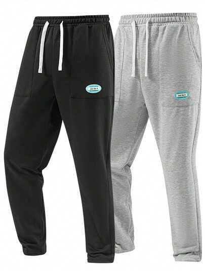 2 Pairs Men's Autumn Outdoor Casual Sports Straight Leg Sweatpants, Suitable For Outdoor Activities, Running, Camping, Gift Black