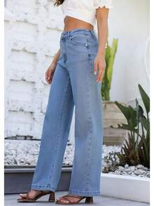 Jeans High Waisted Straight Leg Loose Jeanshalloween - 藍色 - 查看 4