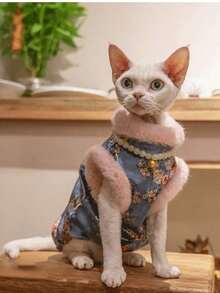 Chinese Style New Year Festive Cat Velvet Cheongsam, Warm And Anti-Licking, Suitable For Hairless Sphynx Cats