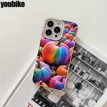 Fundas y carcasas protectoras con orificios grandes, diseño de calabaza colorida, compatibles con phone 16 Pro Max, 16, 15 Pro, 14, 14 Plus/14 Pro Max, 13, 13 Pro, 12 Pro y 11/11 Pro. Regalos para cumpleaños y festivales - Blanco - Ver 3