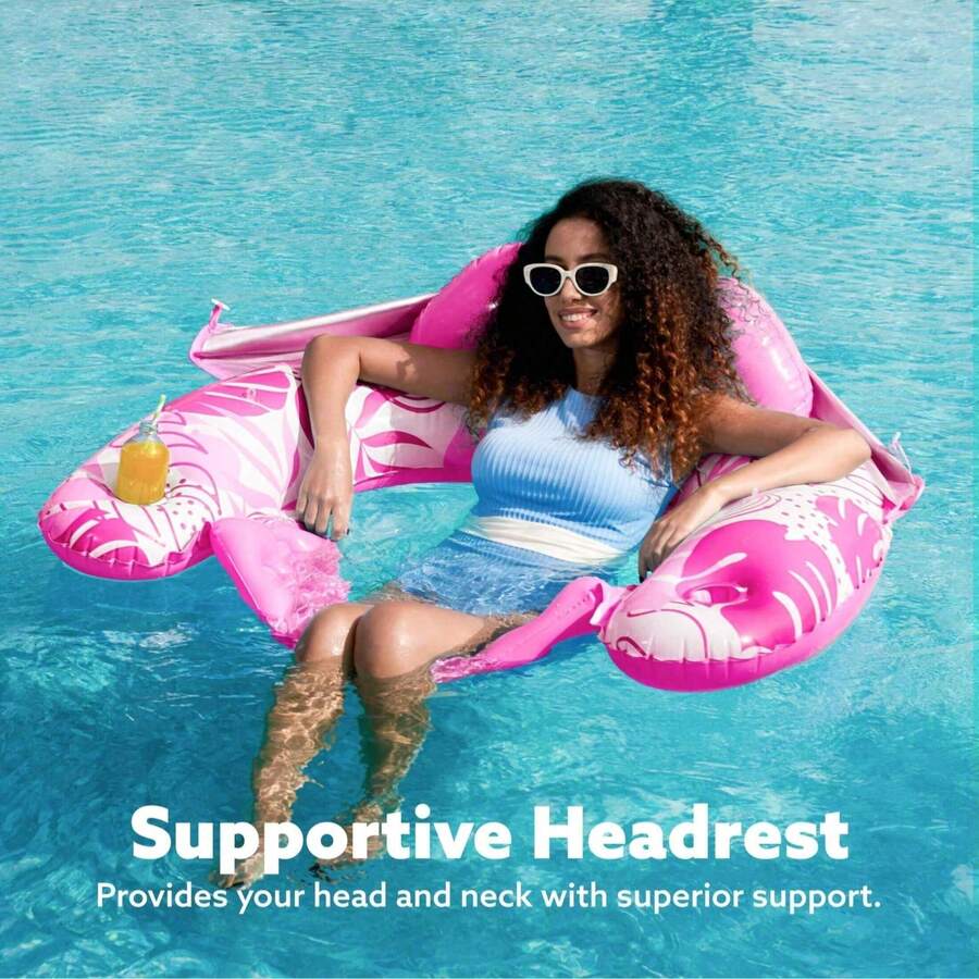 1pc Inflatable Pool Chair With Canopy, Inflatable Floating Lounger, Water Sofa, Suitable For Adult Water Activities And Parties - Multicolor - View 1