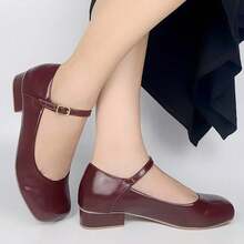 Salto Feminino Vinho Bordô Vermelho Marsala Modelo Boneca Napa Couro Fake Fivela 2,5cm Confort Moda - Vinho - Visão 1