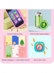 儿童智能手机玩具，触屏高清双摄像头儿童手机，圣诞节生日礼物独角兽幼儿玩具手机，适合3-10岁男孩女孩，旅行玩具，学前儿童学习玩具 - 彩色 - 查看 9