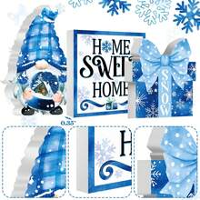 11pcs/Set Hello Winter Blue Snowman Snowflake Gnome Cup Wooden Ornaments Artwork Christmas Layered Tray Decorations Christmas Table Centerpiece Decorations For Living Rooms Bedrooms Dining Rooms And Offices Christmas Gifts (No Tray) - Blue - View 5
