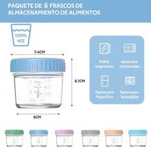 Juego de 6 Frascos de Vidrio con Tapa 4 Oz Recipientes para Puré, Frutas, Snacks, Nueces, Recipientes Reutilizables para Alimentos a Prueba de Fugas para Microondas, Lavavajillas y Frigorífico - Multicolor - Ver 2