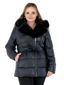 Women's Plus Size Puffer Jacket Quilted Lightweight Padding Hood Packable Coat - Black - View 1