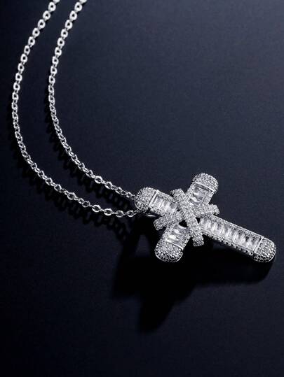 1 pezzo Collana alla moda e di lusso con decorazione a croce in zirconia cubica, adatta per l'uso quotidiano delle donne