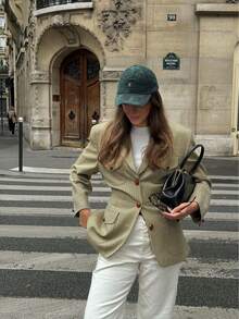 Blazer casual elegante de manga larga a cuadros retro para mujer, otoño/invierno