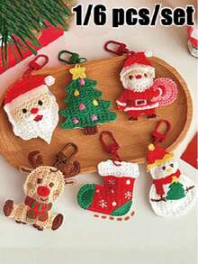 1/6 Stück/Set Weihnachtsdekoration gewebter Anhänger Mädchen Schlüsselanhänger vielseitig hängend, süßer Weihnachtsmann Anhänger, süßer Weihnachtsmann Elch Schlüsselanhänger vielseitig als Tasche Anhänger, süß und einfach gewebter Weihnachtsanhänger, multifunktionaler DIY Schlüsselanhänger/Tasche Anhänger Set, geeignet als Geschenkidee für Paare, Taschenzubehör, Ausweise, Autoschmuck, Taschenanhänger