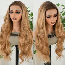 13X4 Free Part Black Green Highlights Body Wave Lace Front Wigs Pre Plucked Soft Long Wavy Hair Wigs Heat Resistant Wave Wigs Glueless Christmas Wig Long Wavy Synthetic Lace Front Wigs For Women Perfect For Daily Wear & Parties - Tóc vàng ombre - Xem 3