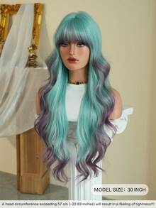 7JHH WIGS Lcy Green Purple Ombre Wigs Loose Extra Long Wavy Wigs For Women, Synthetic Wave Curly Wig With Bangs, Silky Soft Heat Resistant Fiber Hair For Halloween Cosplay Wear, Music Festivals Celebrations Party Use 30 Inch - 漸層藍色 - 查看 4