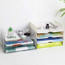 2pcs Stackable Letter Tray, File Tray Desk Organizer, Desktop Storage Rack For Document, Stationery & Office Supplies, Letter Tray, A4 Paper Holder Shelves For Office, Home, Dorm& School, Back To School Supplies,Holiday Gift,Christmas Gift - Multicolor - View 7