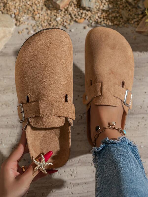 2025 New Girl Mule Slip-On Backless Sandals, Summer Shoes, Retro Style, Multifunctional, Metal Buckle Design, Fashion, Casual, Lightweight & Comfortable, Backless