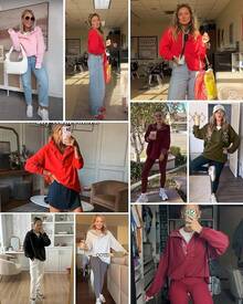 Women's Oversized Casual Long Sleeve Button Henley Neck Pullover Sweatshirt Fashion Outfits - Cà phê - Xem 3