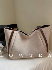 low tea 1 件纯色帆布单肩包，女士休闲复古时尚大容量拉链封口手提包，适合旅行、购物、约会、女士礼物，适合少女、大学生和办公室女士，非常适合办公室、学校、工作、商务、通勤、户外、旅行、野餐 - 彩色 - 查看 8