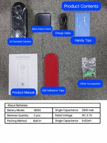 1080P Wireless Video Doorbell Camera With Indoor Chime, 2.4Ghz WiFi, HD Live Video, Two Way Audio, Night Vision, Human Detection, Free Cloud Storage And SD Card Storage,Instand Alert, Easy To Install, Weather Resistance, Outdoor/Indoor Security - 黑色 - 查看 2