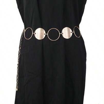 Nueva cadena de cintura de moda para mujer, cinturón de metal con hebilla redonda de alta gama, accesorio versátil para vestidos/pantalones